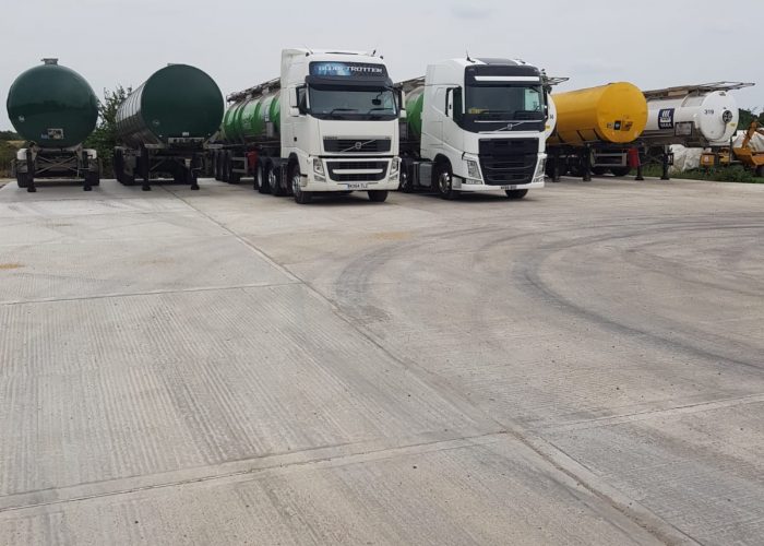 Lorries and trailers lined up